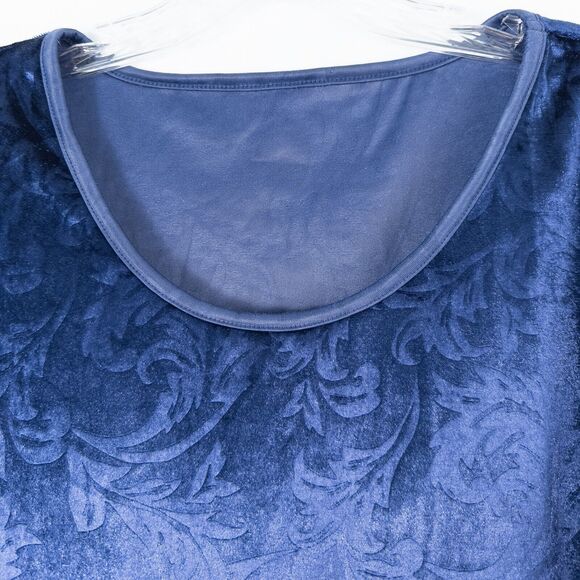 Avon Embossed Velvet 3/4 Sleeve Tunic Top Womens Large Blue Elegant Whimsigoth - Picture 5 of 14